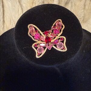 Gorgeous Vintage Alice Caviness Gold and Pink Rhinestone Butterfly Brooch